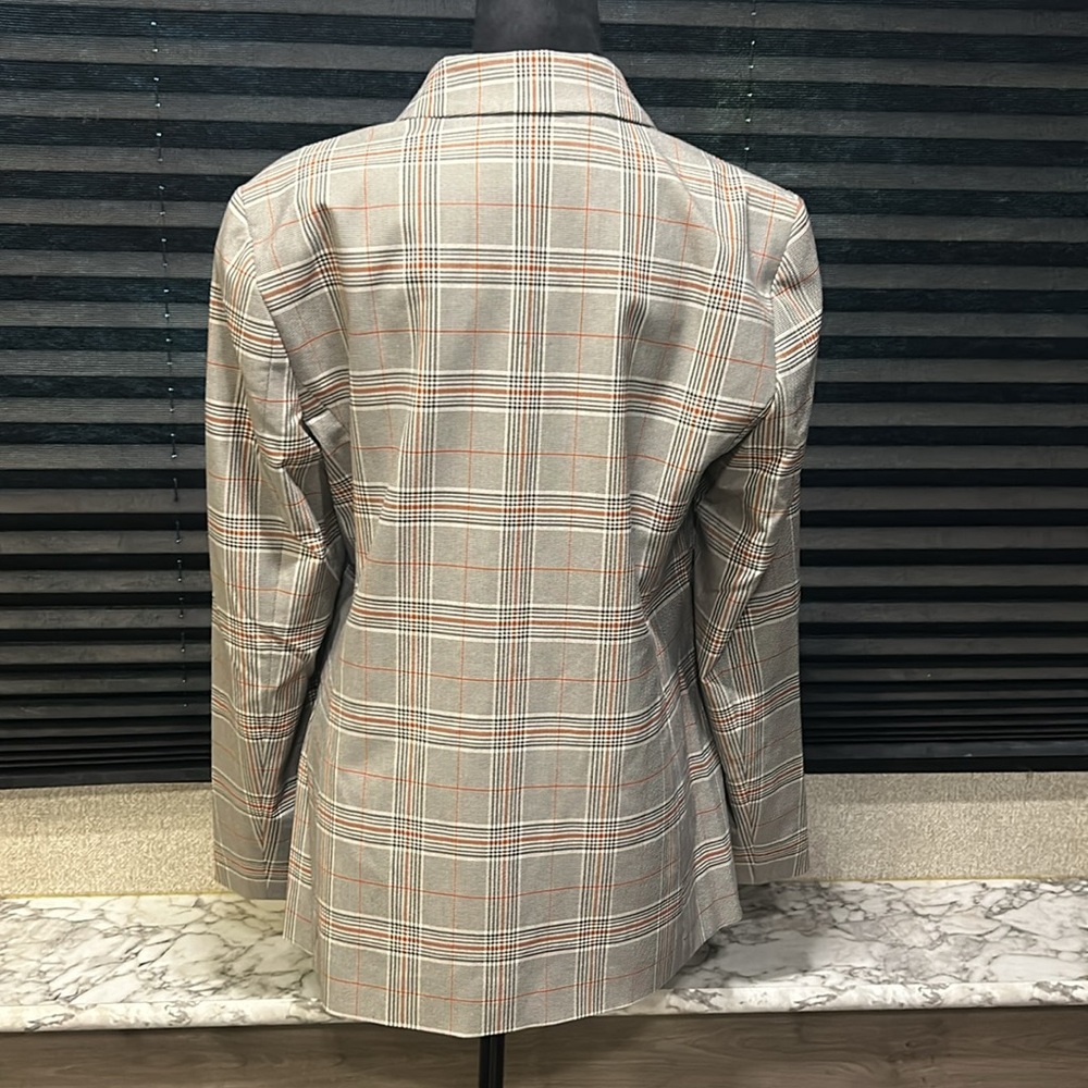 LOFT Women’s Cream Black & Rust Plaid Double Breasted Blazer Size 10 NWT - Picture 3 of 7